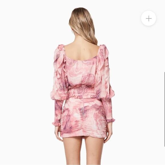 elliatt appreciate pink marble swirl ruffle detail long sleeve mini dress small - Picture 5 of 8